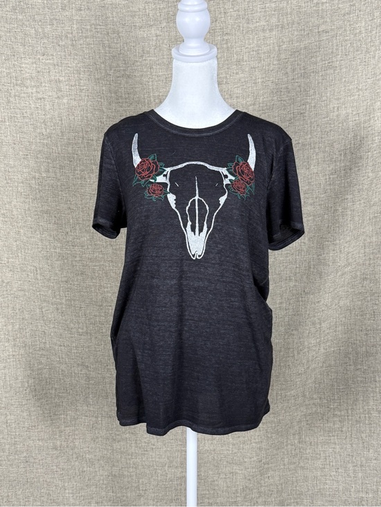 Lucky Brand Tops - Lucky Brand Black Short-Sleeve Tee with Skull and Rose Graphic
